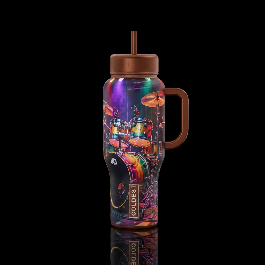 drums set on stage water bottle design