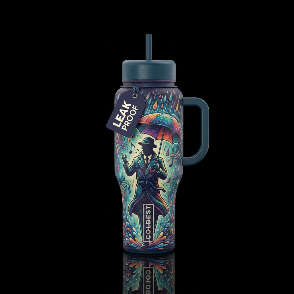 singing in the rain water bottle design