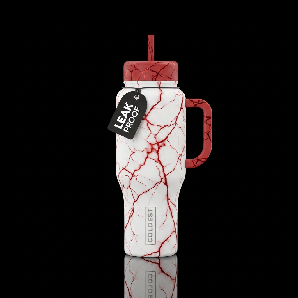 WHITE BOTTLE, HANDLE AND TOP RED VEINS SPREADING T... water bottle design