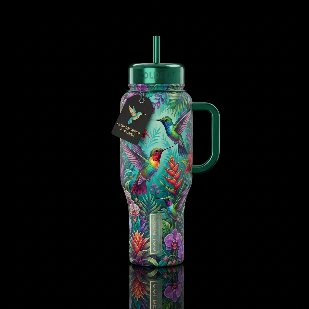 humming birds paradise water bottle design