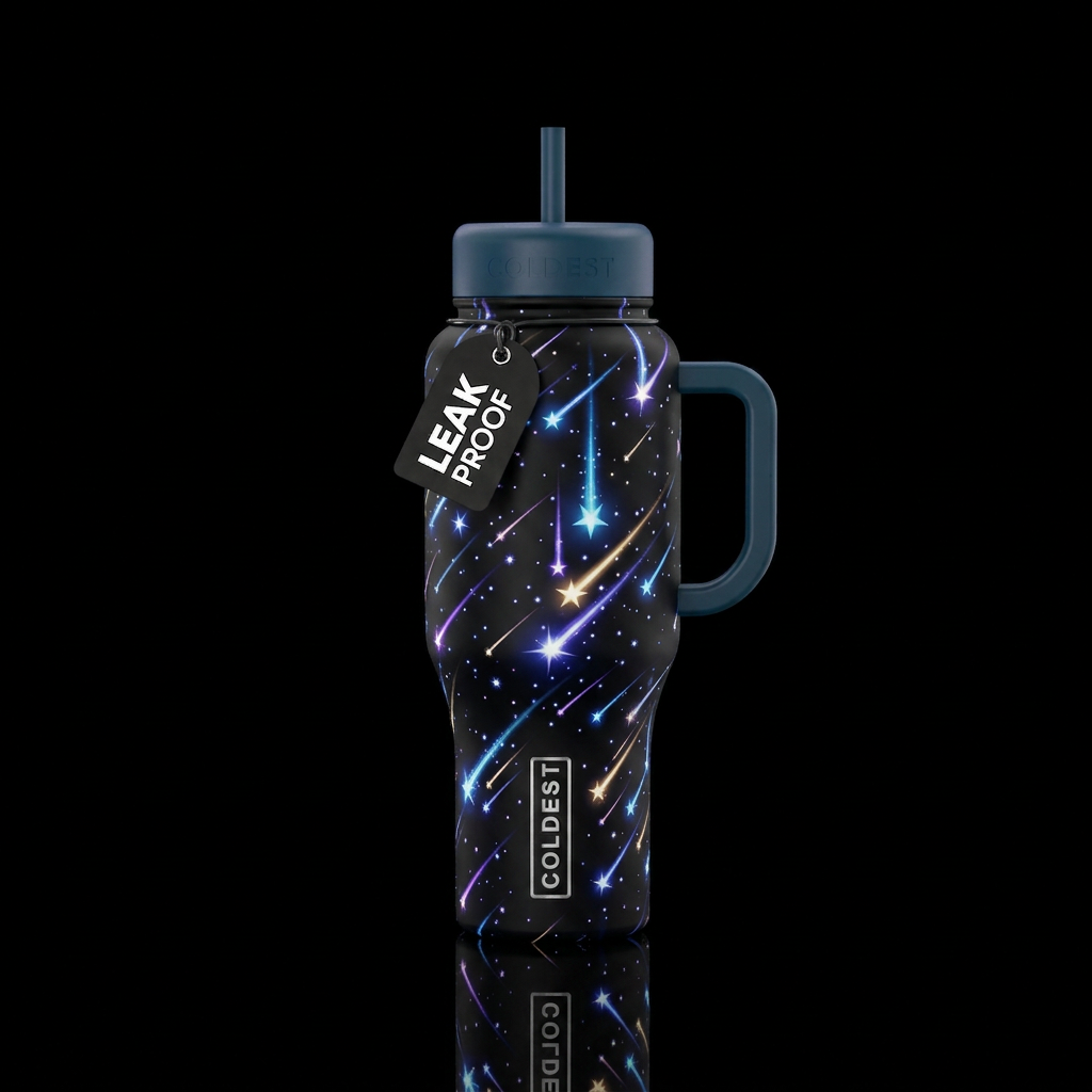 glow in the dark falling stars water bottle design