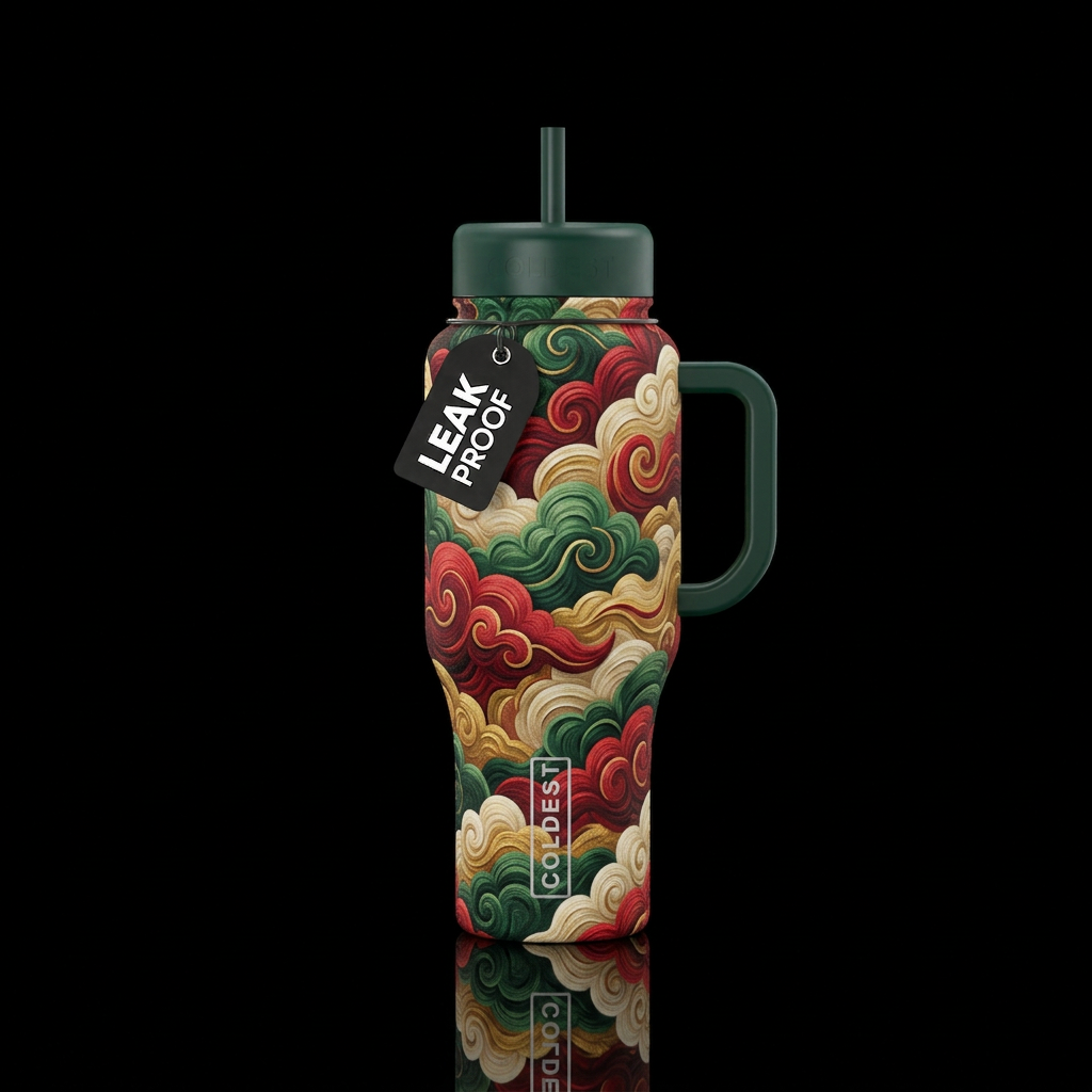 clouds of christmas colors water bottle design