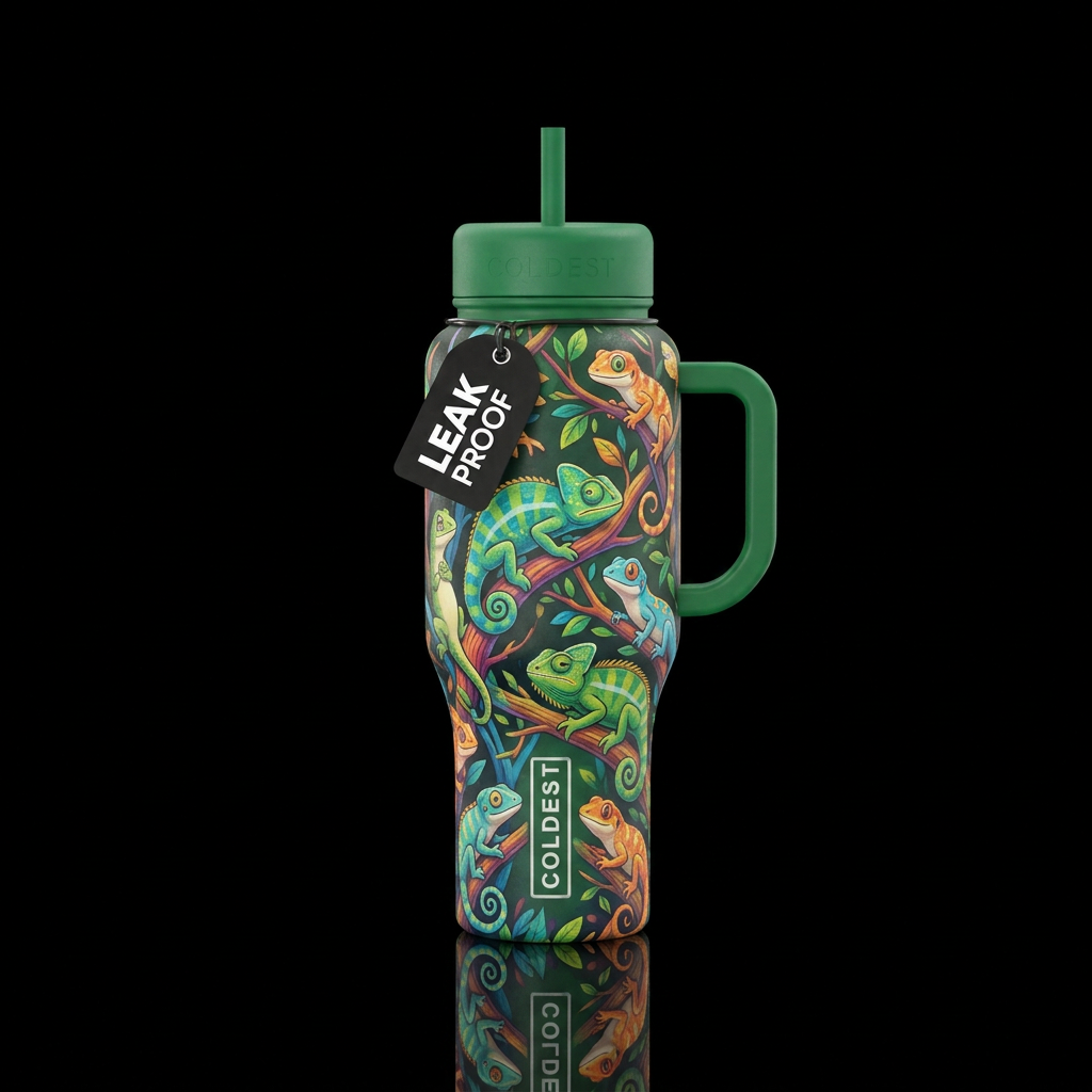 cute lizards on trees water bottle design