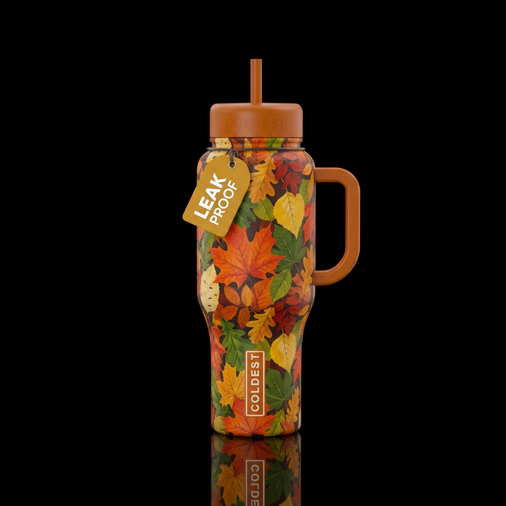 fall leaves water bottle design