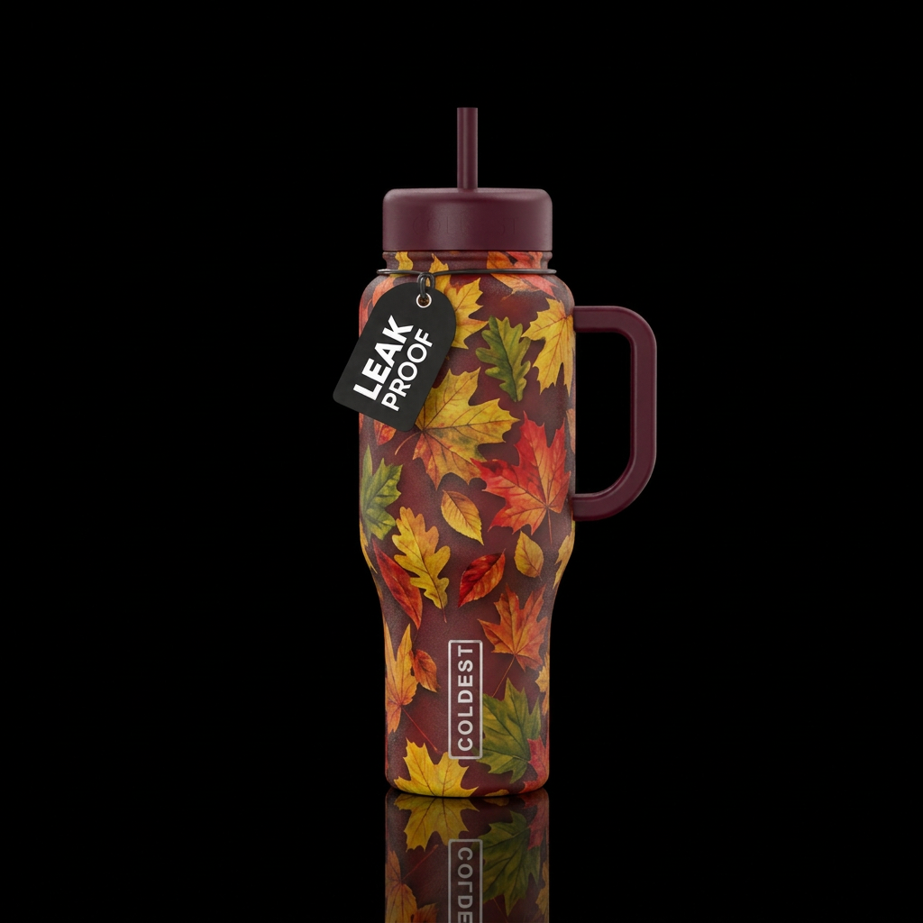 multicolor fall leaves water bottle design