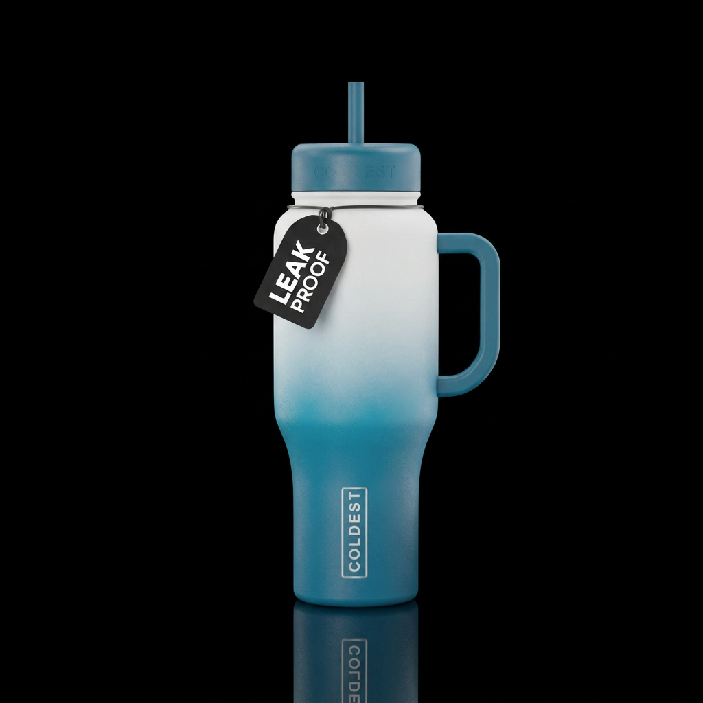 ocean blue color on the bottom blend white on top water bottle design