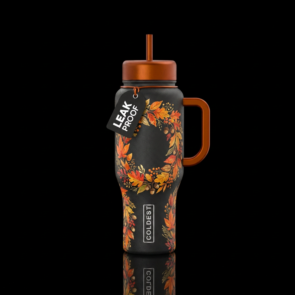 fall wreath water bottle design