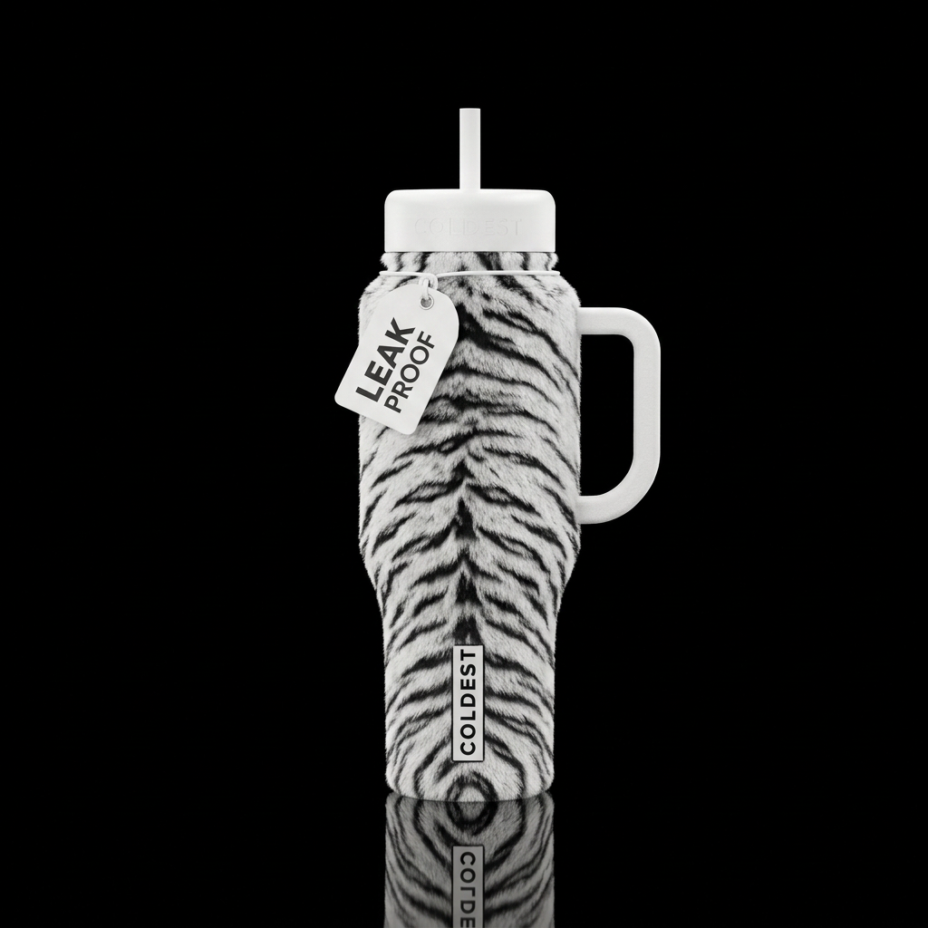 white tiger strips fur water bottle design