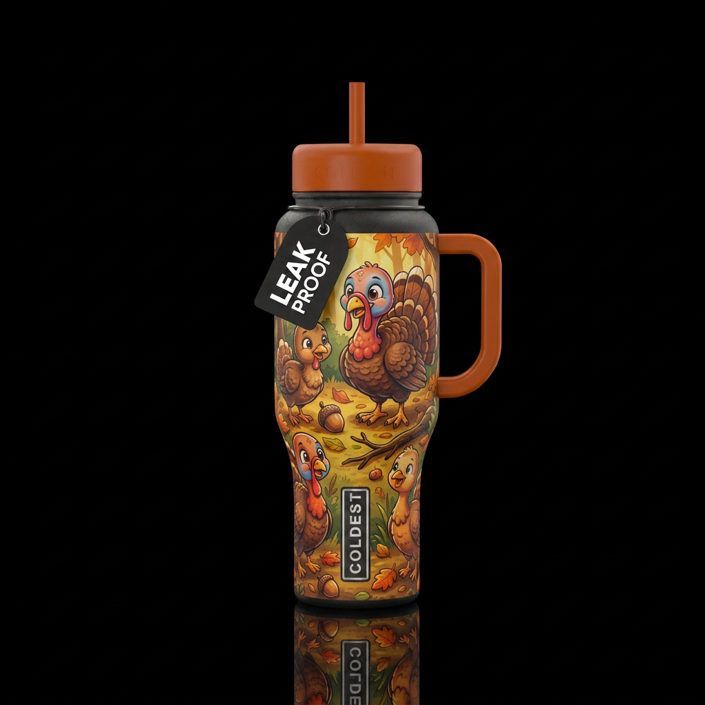 cartoon baby turkey water bottle design