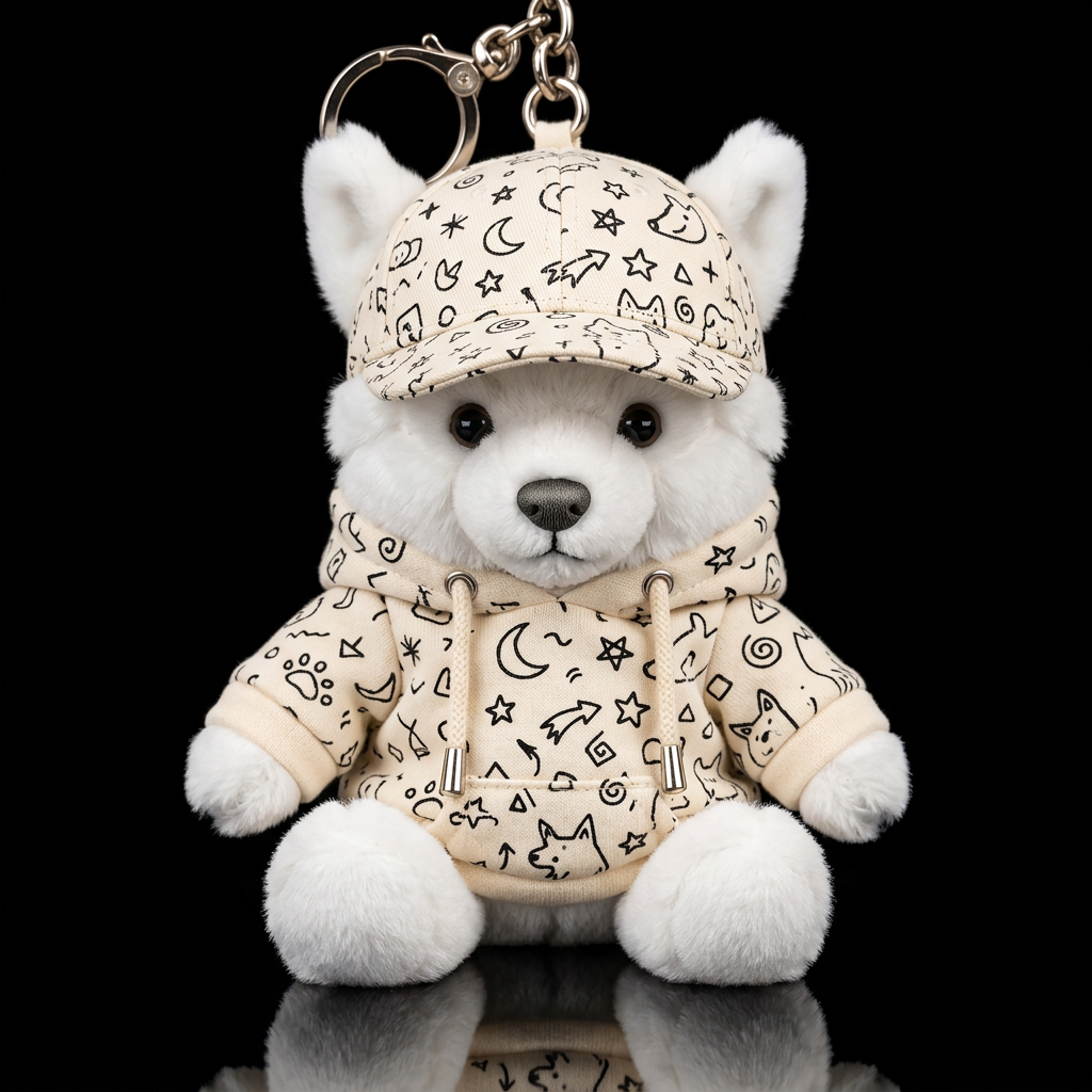 white wolf, doodle sweatshirt and hat water bottle design