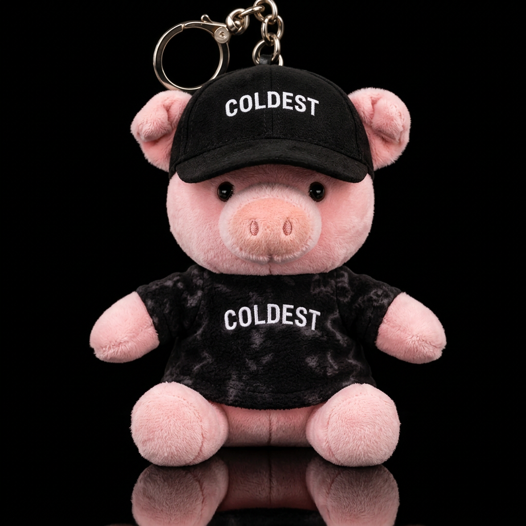 pink pig with a coldest black dress water bottle design