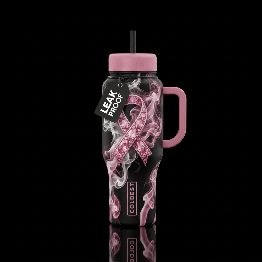 white and pink smoke swirling around,, gemstone pi... water bottle design