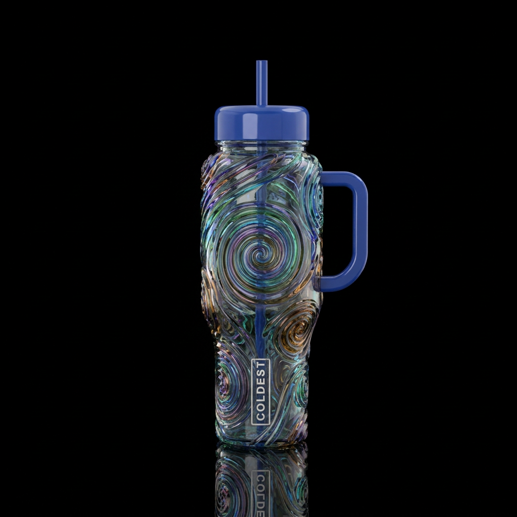 spirals, swirls glass water bottle design