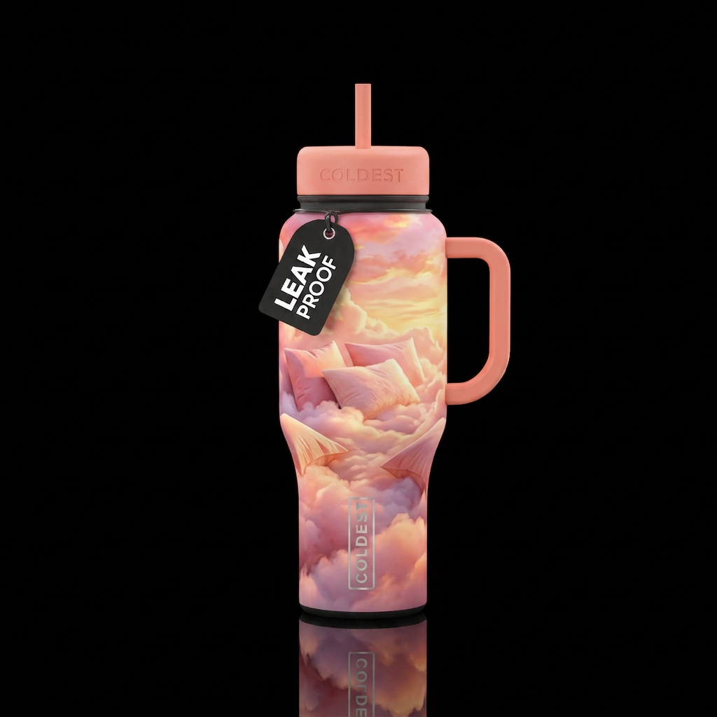 pillows  in clouds, sunrise colors on clouds water bottle design