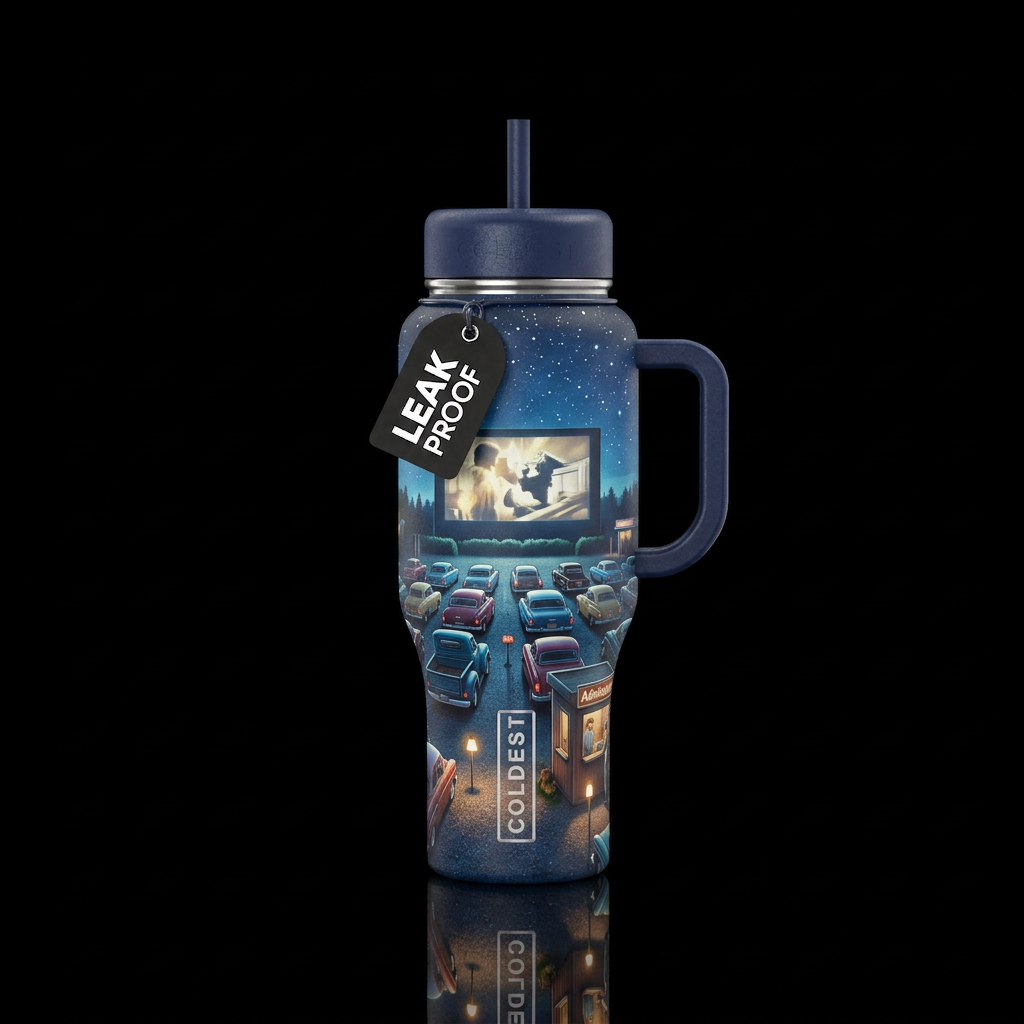 outdoor drive in movie theater water bottle design