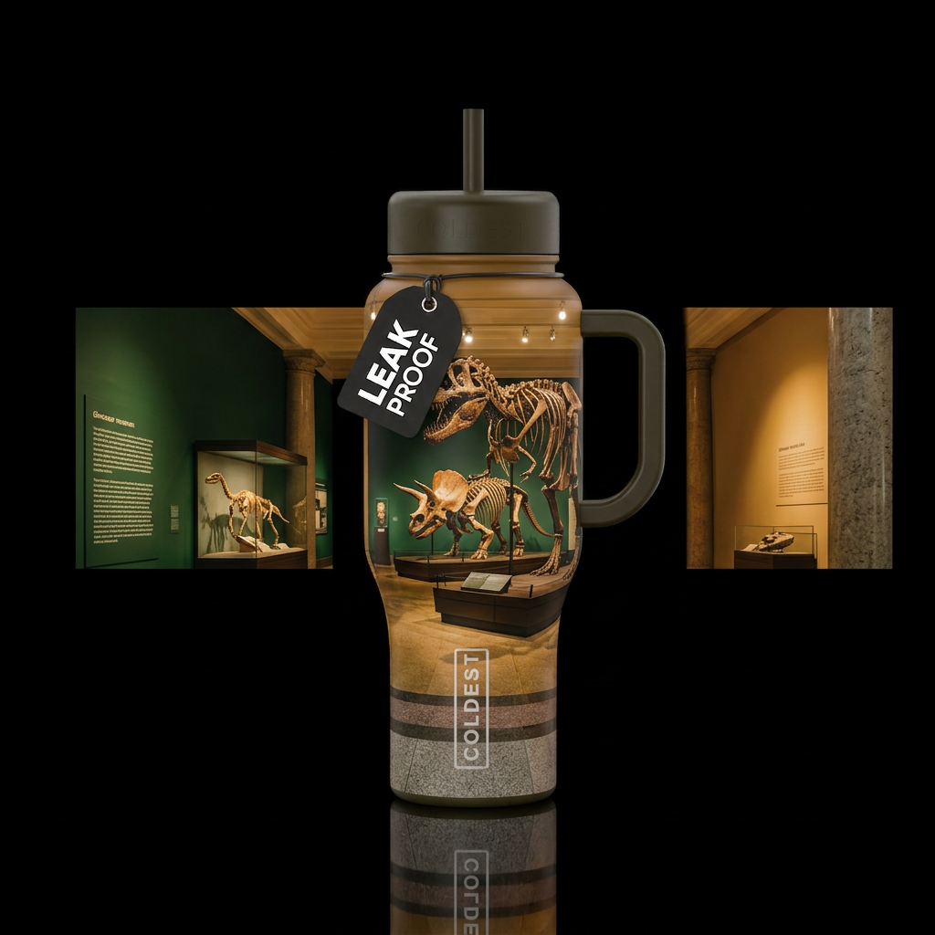 dinosaur museum water bottle design