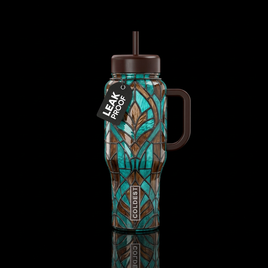 brown handles and brown top, teal and brown, stain... water bottle design