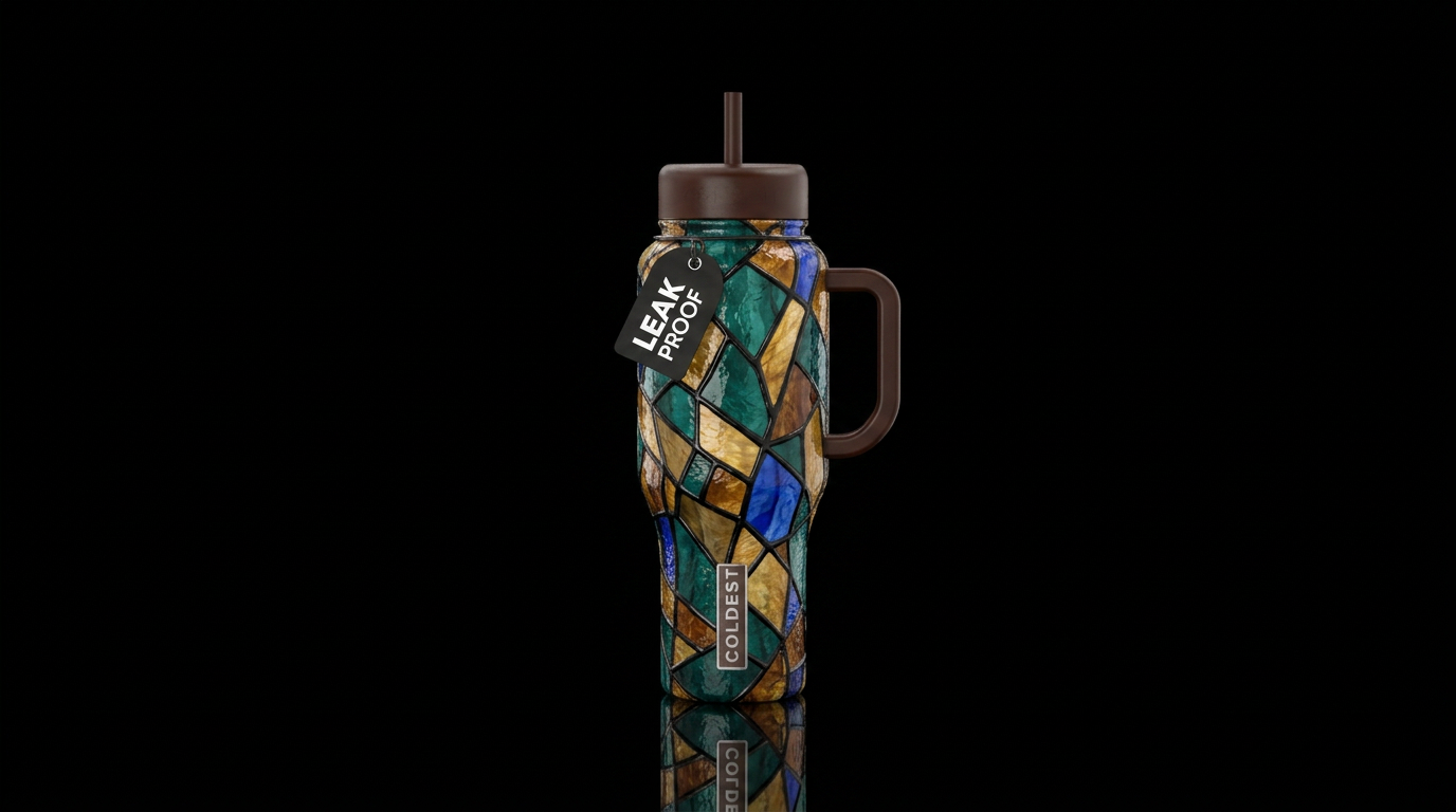 brown handles and brown top, teal and brown, stain... water bottle design