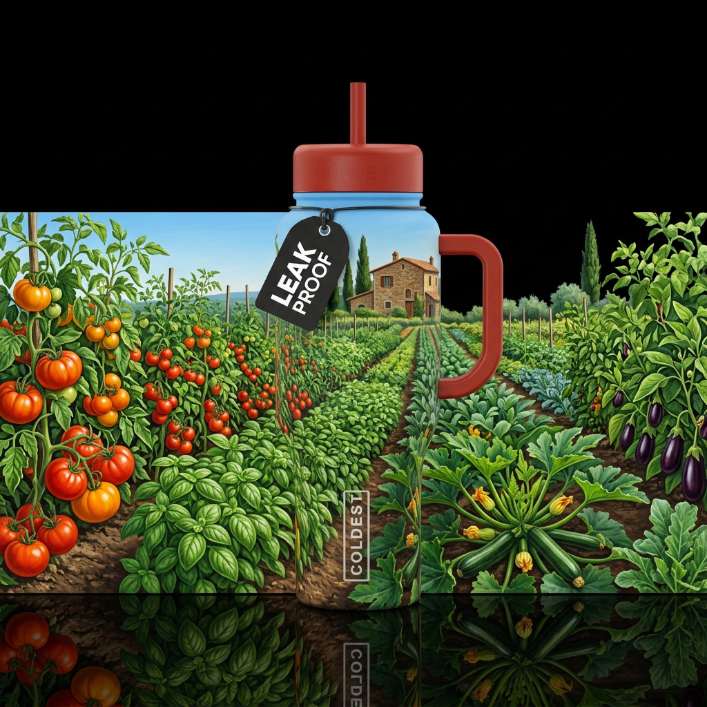 vegatable garden in italy water bottle design