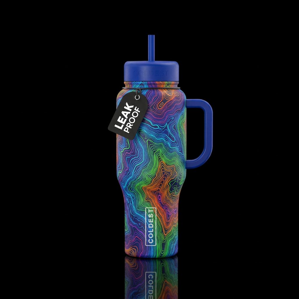 topographic lines water bottle design