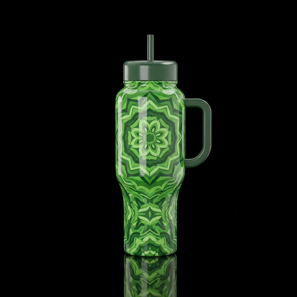 Kaleidoscope of monochromatic green water bottle design