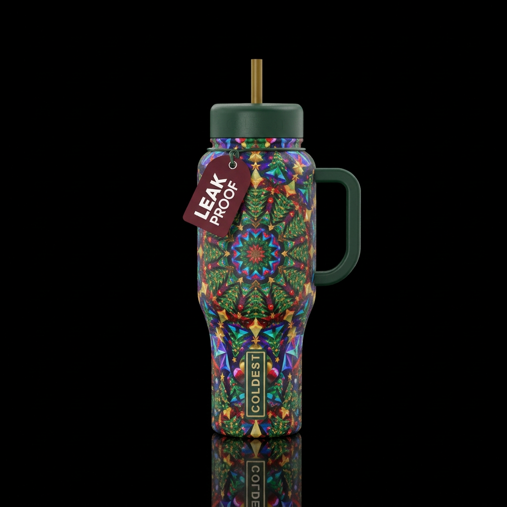christmas trees kalidscope water bottle design