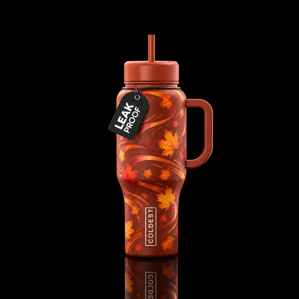falling leaves, swirls water bottle design