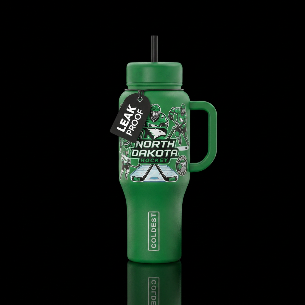 Kelly Green, University of North Dakota hockey water bottle design