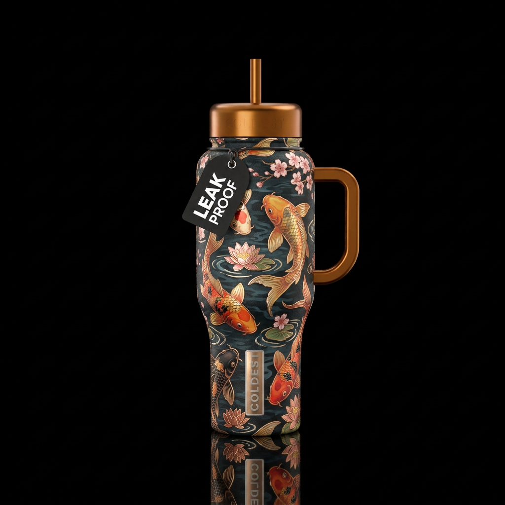 Koi fish with metallic embellishments water bottle design
