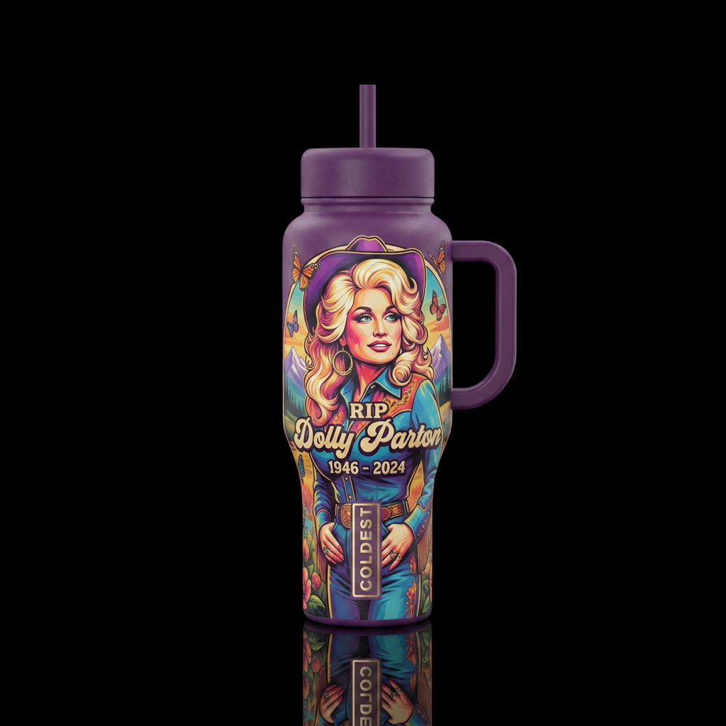 RIP Dolly Parton water bottle design