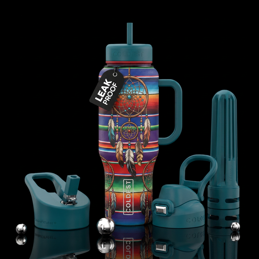Serape with dream catchers and feathers water bottle design