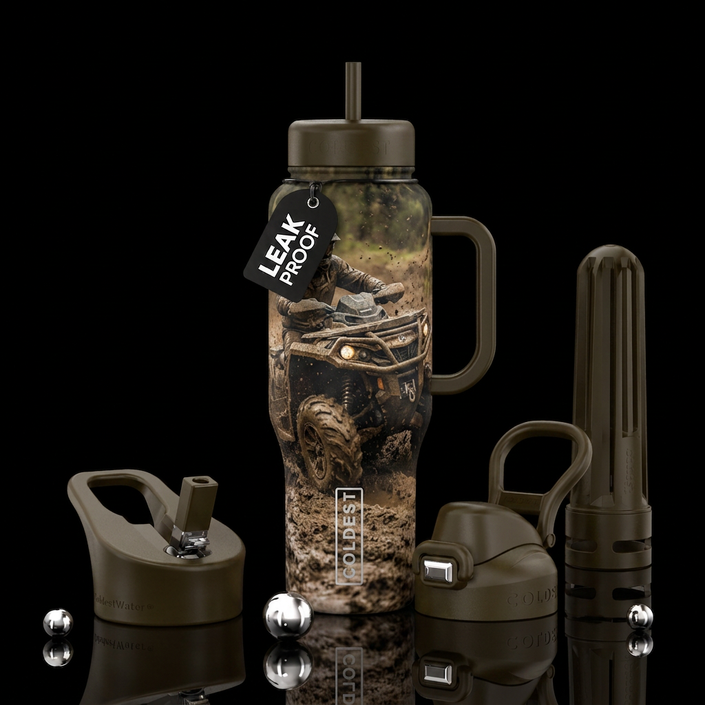 Atv in mud water bottle design