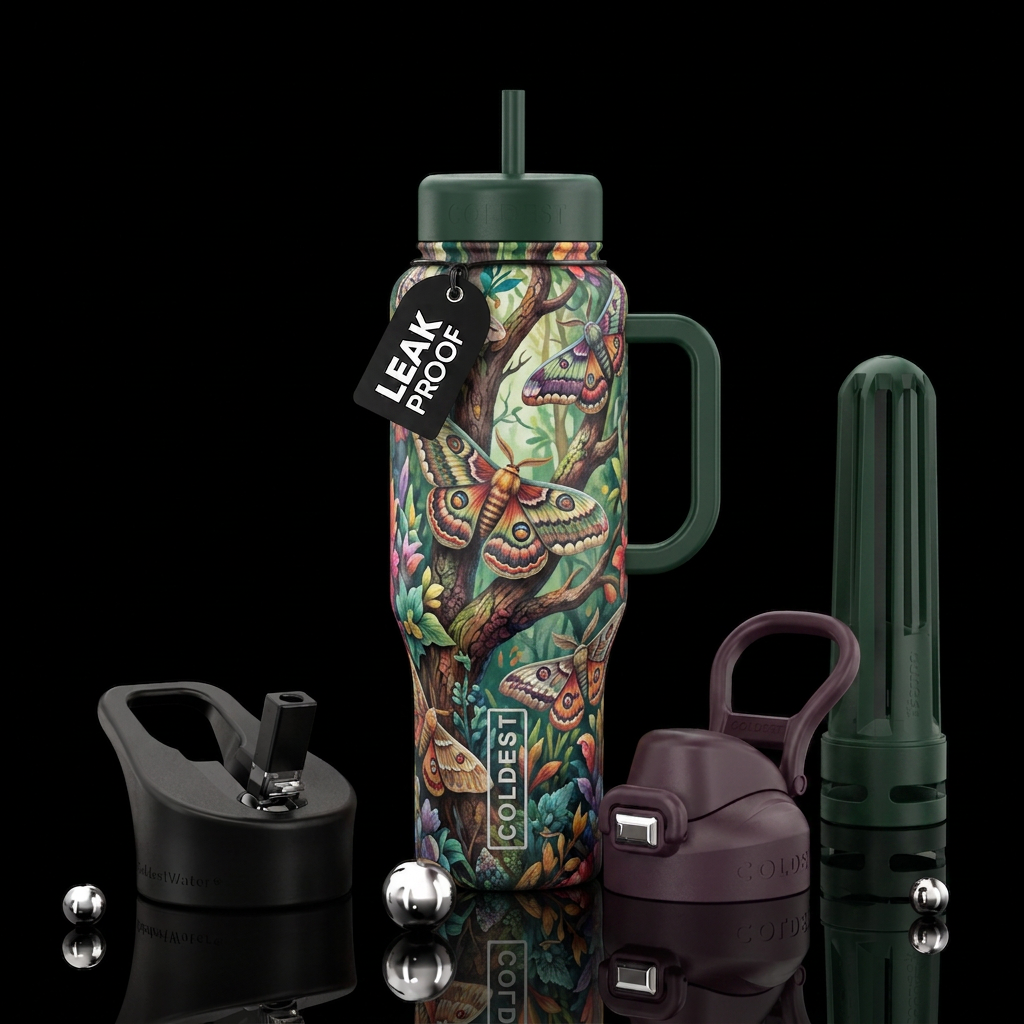 Pretty moths on trees in the garden water bottle design