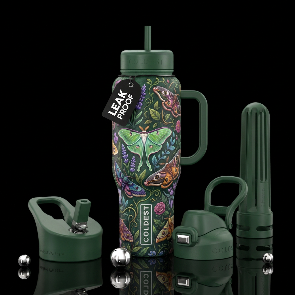 Pretty moths in the garden water bottle design