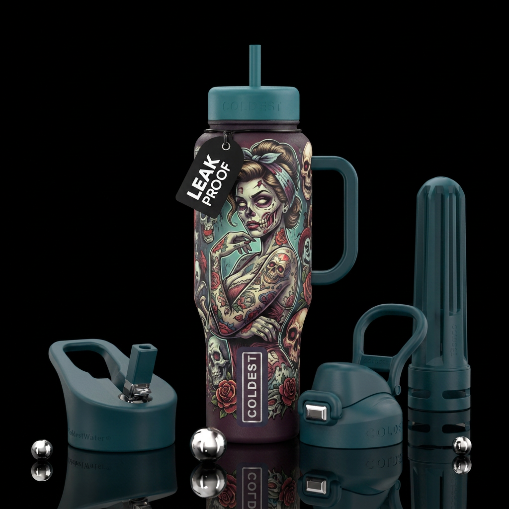 Zombie pin up girl with tattoos water bottle design