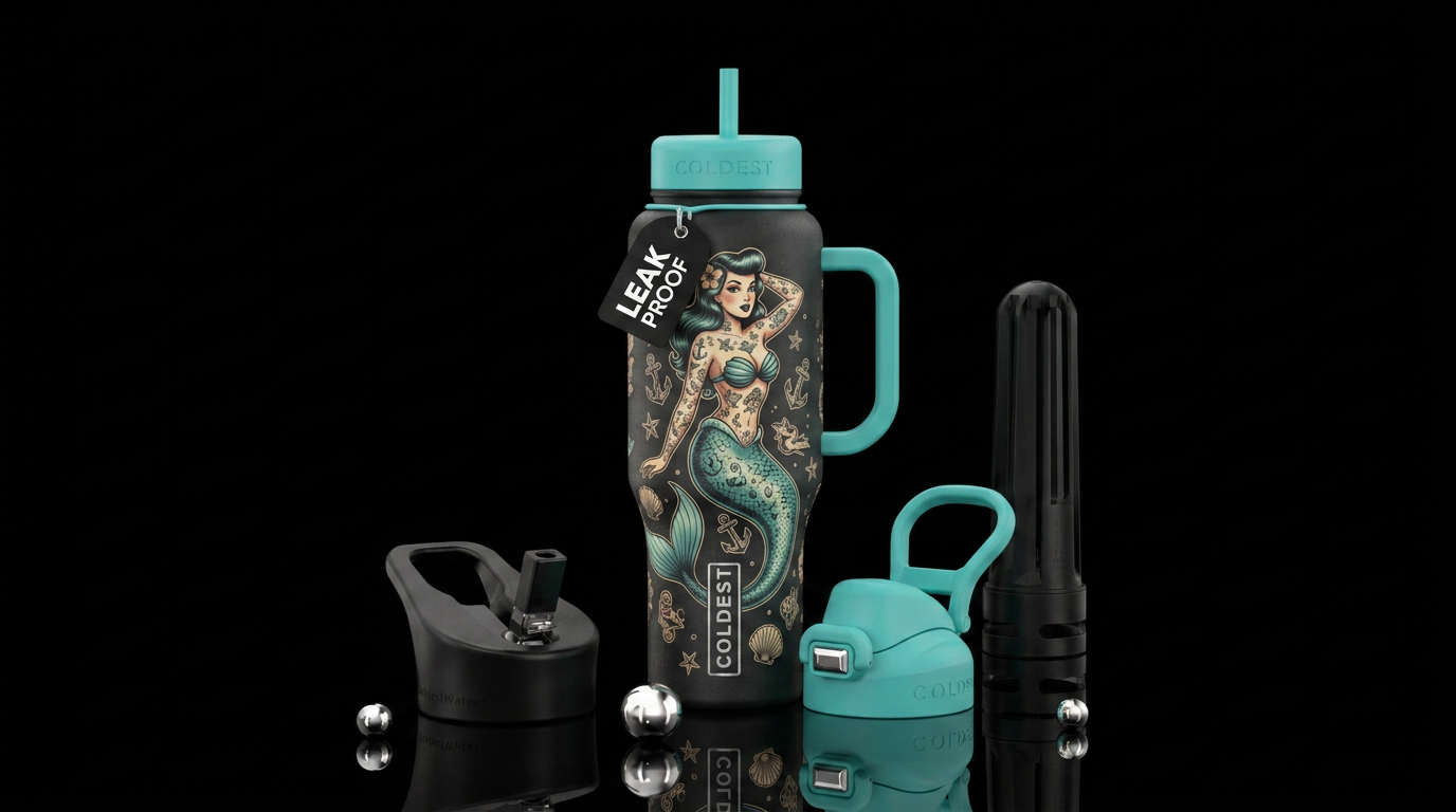 Mermaid pin up girl with tattoos water bottle design