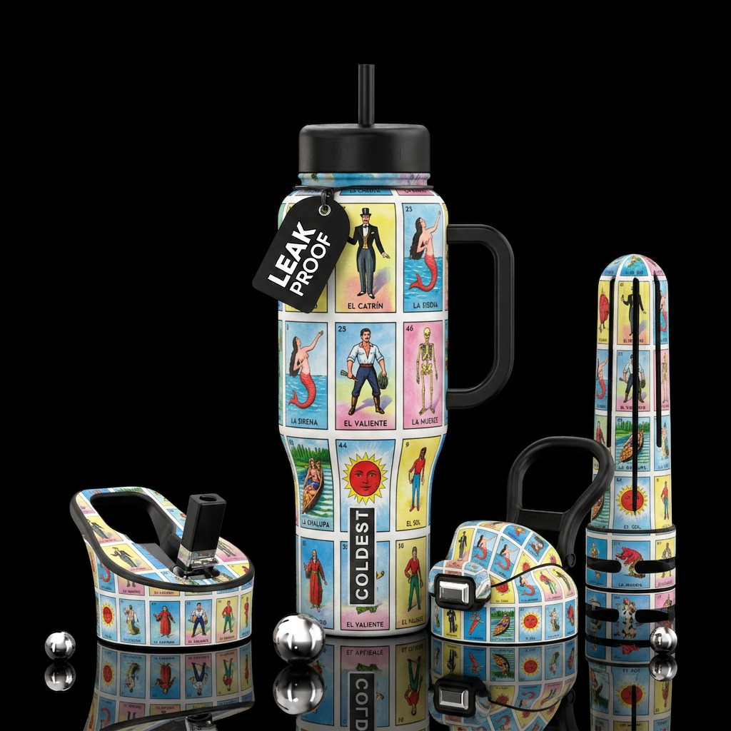 Mexican bingo cards water bottle design