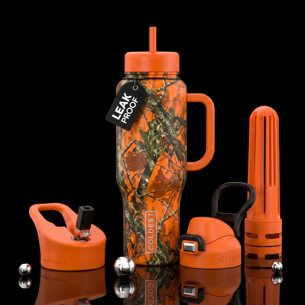 Orange camo water bottle design