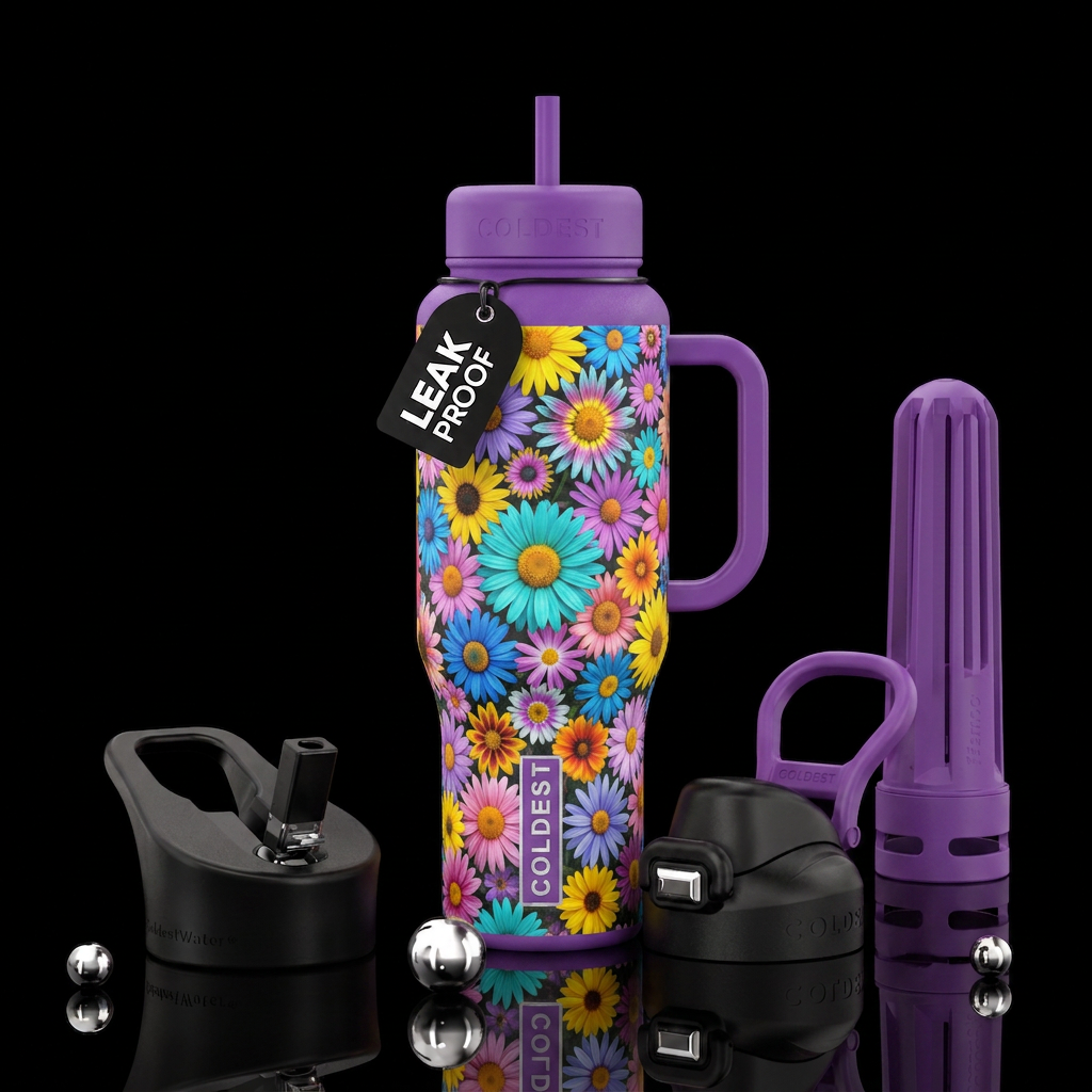 A field full of crazy daisies water bottle design