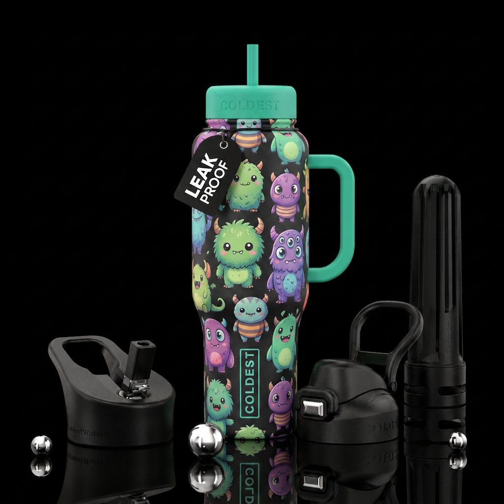 Cute little baby monsters water bottle design