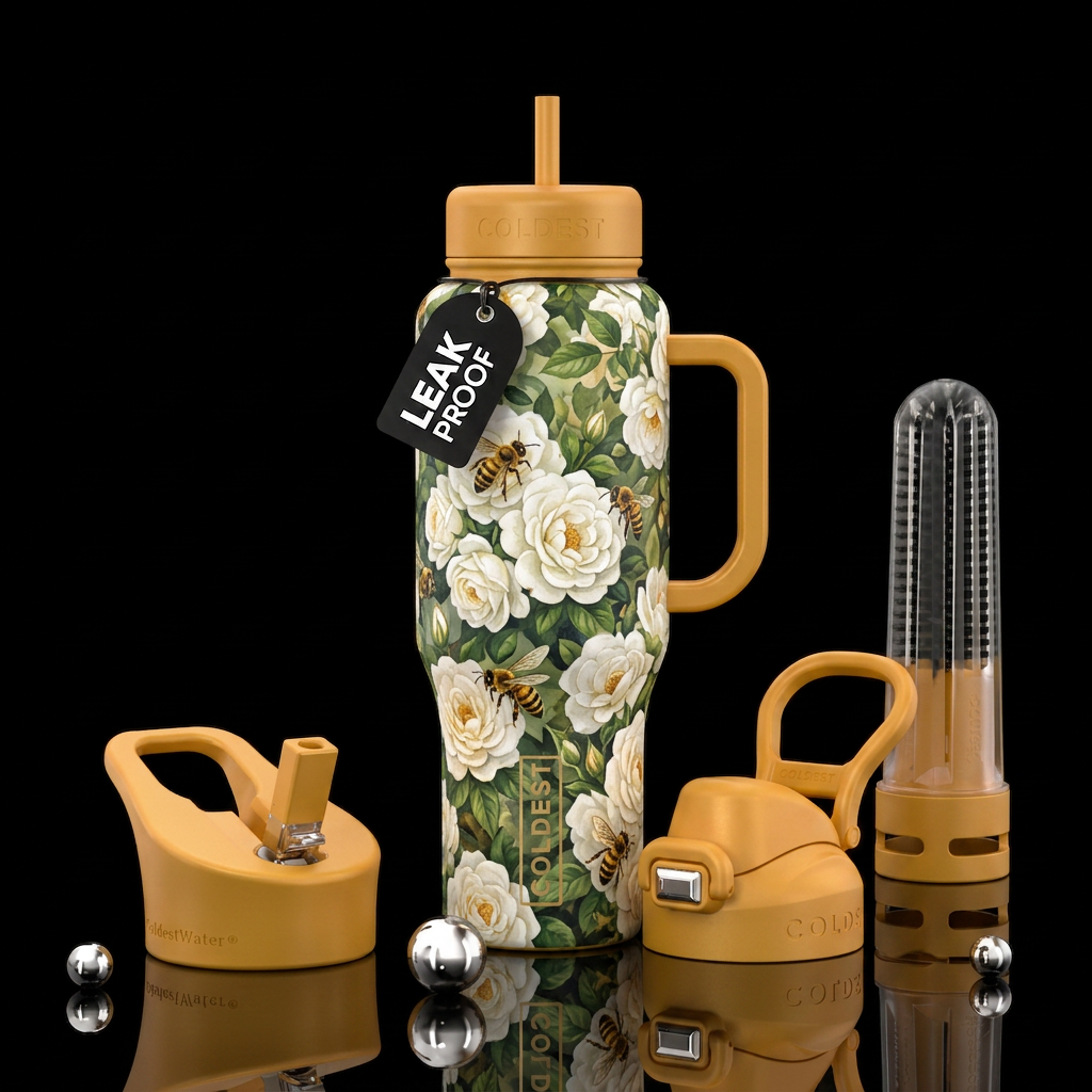 A beautiful garden full of white roses with honey ... water bottle design