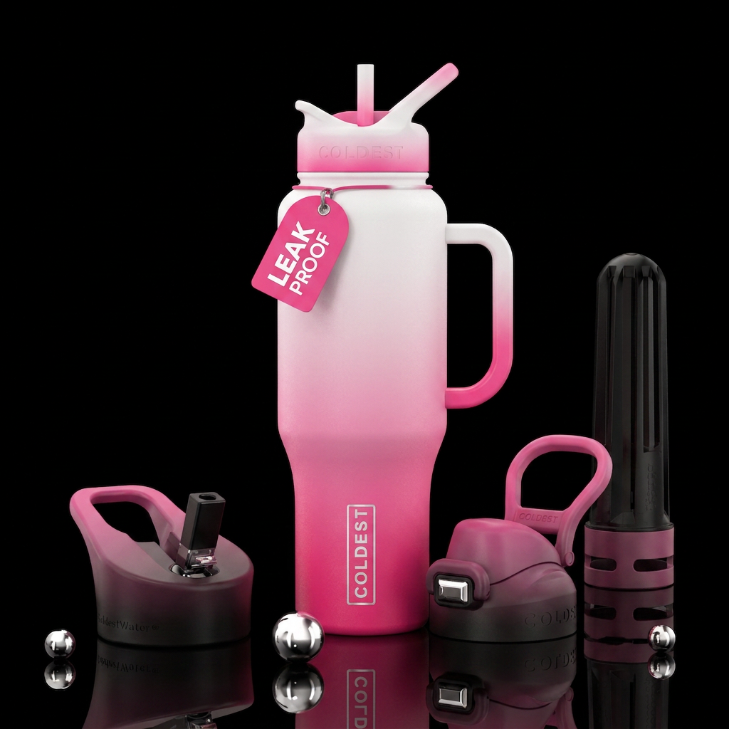 Pink and white hombre water bottle design
