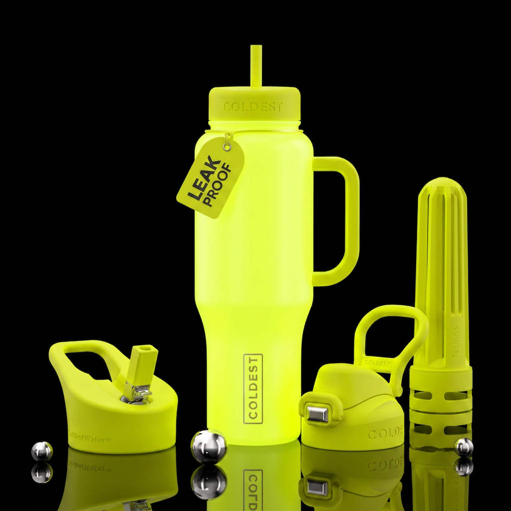 Glow in the dark neon yellow bottle water bottle design