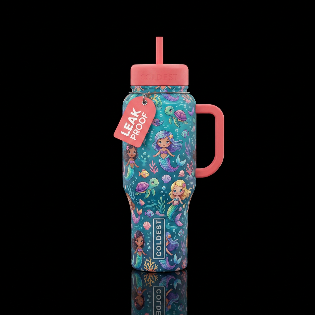 Cute baby mermaids under the sea water bottle design