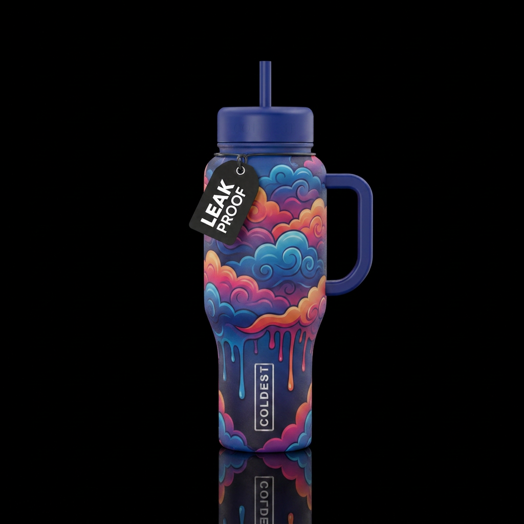 matte, dripping, clouds water bottle design