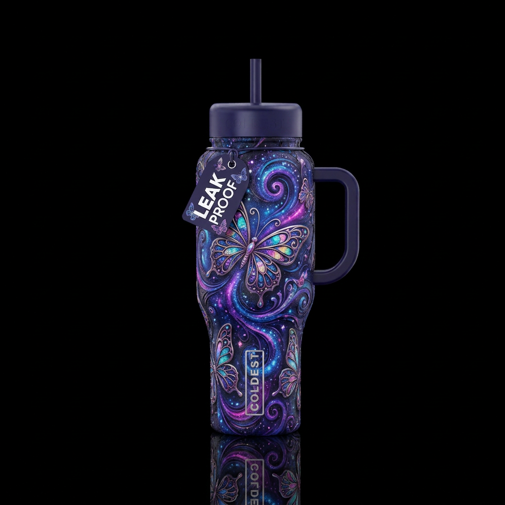 swirls, butterfly, fantasy water bottle design