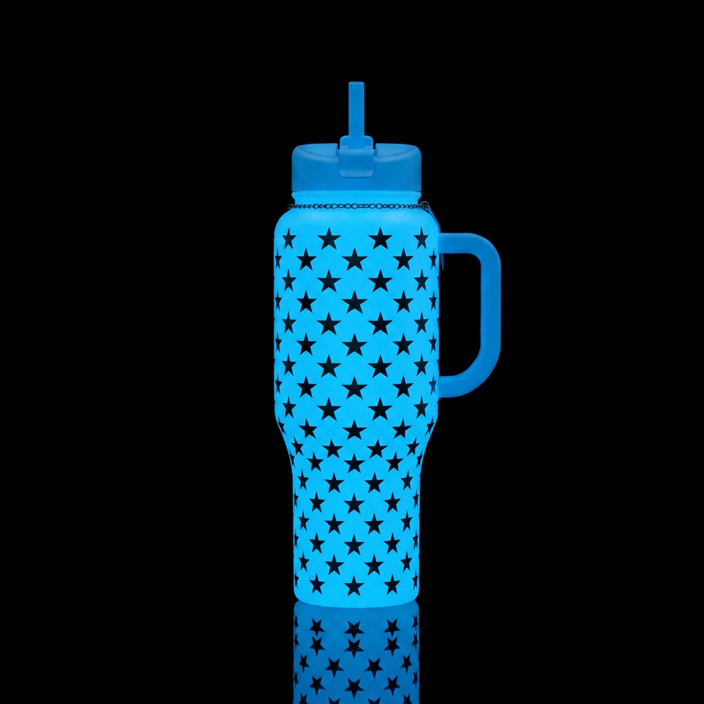 Glow in the dark blue bottle with black stars all ... water bottle design