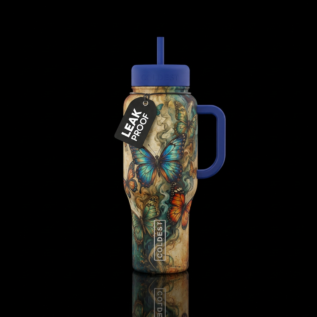 butterfly, smoke, old, matte water bottle design