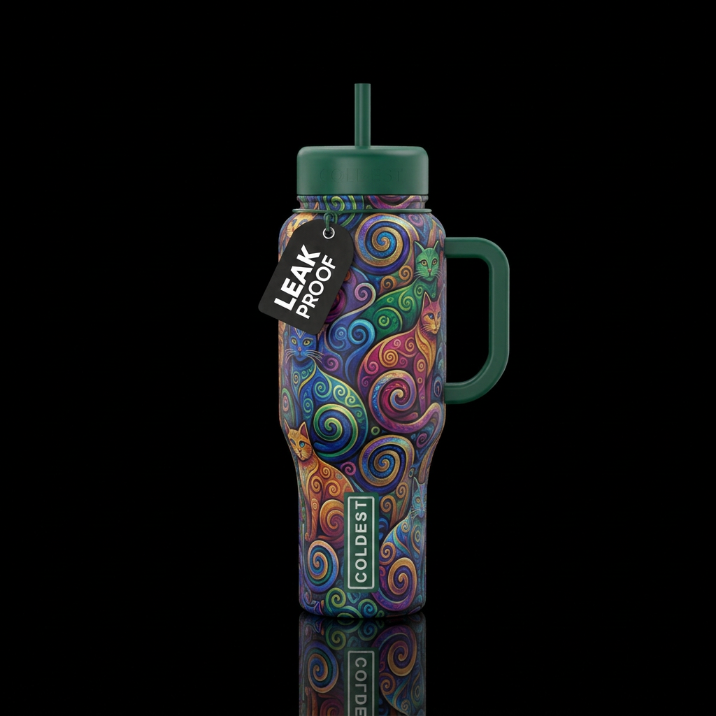 swirls, spirals, matte, cat water bottle design