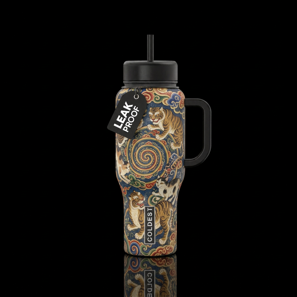 korean, cat, spirals, old, beautiul water bottle design